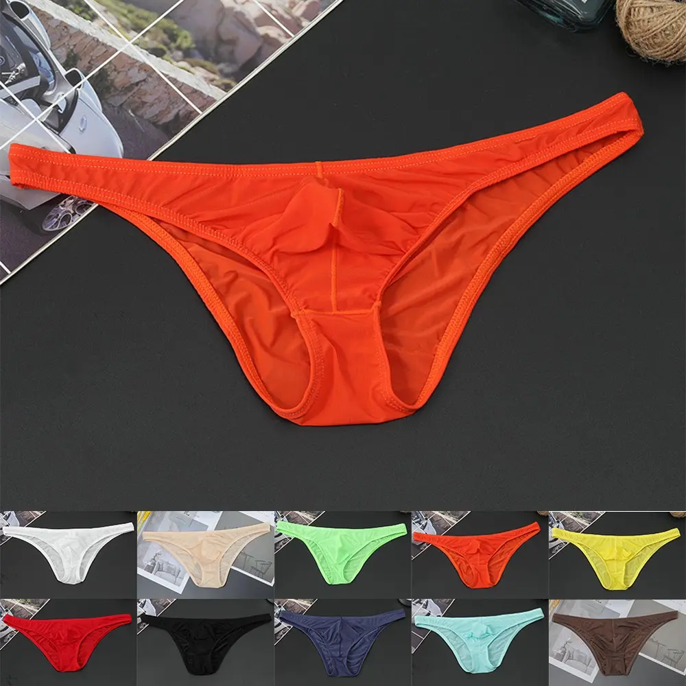 Men Ice Silk Briefs Low-rise See-through Pouch Underwear Breathable Underpants 1