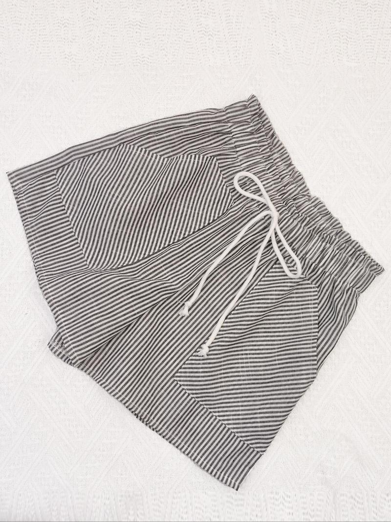 Product Introduction of Women's Striped Pattern Drawstring Waist Shorts, Casual Comfy Pocket Shorts for Summer, Fashion Women's Bottoms for Daily Wear 6