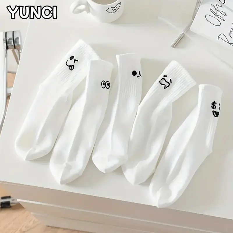 Set 5 Đôi Vớ Cổ Trung Họa Tiết Biểu Cảm Hoạt Hình Dễ Thương Dành Cho Nữ 5