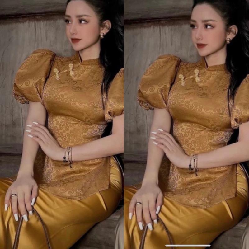 Product Introduction of Đồ lam đi chùa tay phồng- Bộ đi lễ chùa đẹp vải lụa gấm nổi dày mềm mịn đủ size 7