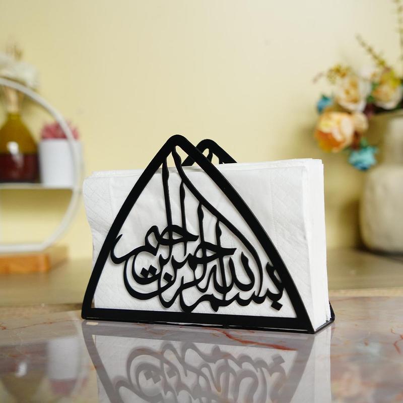 Metal Hollow Out Design Tissue Holder, Islamic Style Metal Table Napkin Holder, Desktop Decorative Ornament for Home Living Room Bedroom Dining Room 6