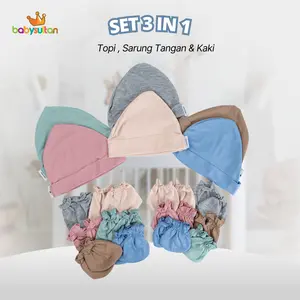 Set Topi dan Sarung Tangan Kaki Bayi Polos Pastel babysultan