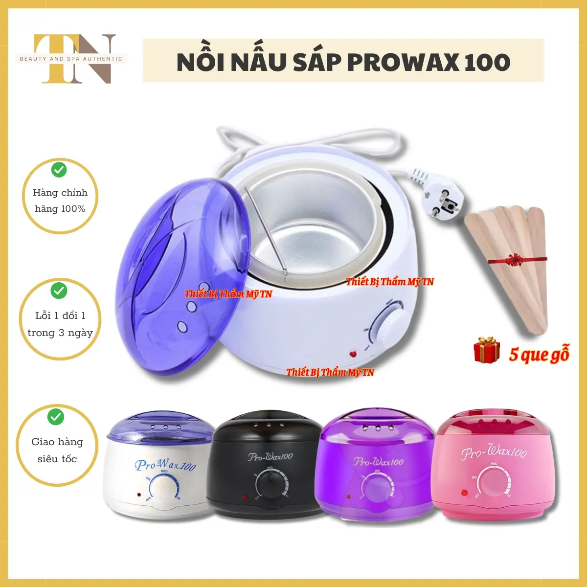 [Tặng 5 que gỗ] Nồi nấu sáp wax lông Prowax100 đủ màu | Nồi wax lông Pro100 tiện lợi dùng tại nhà