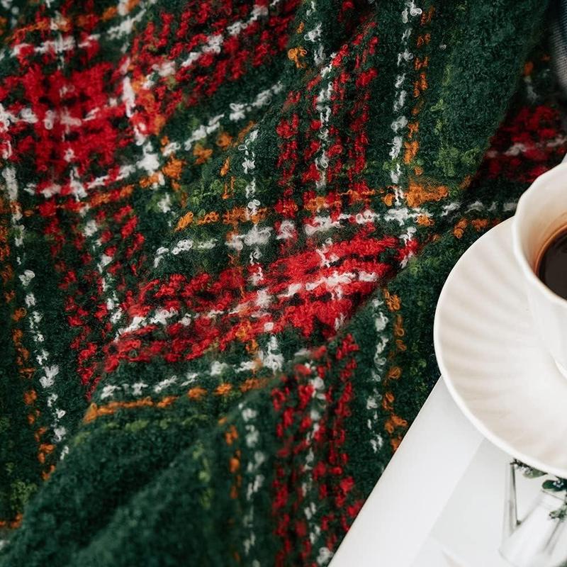 Product Introduction of Plaid Pattern Throw Blanket with Tassels, Soft Throw Blanket, Warm Napping Blanket for Home Office Travel, Home Decor 3