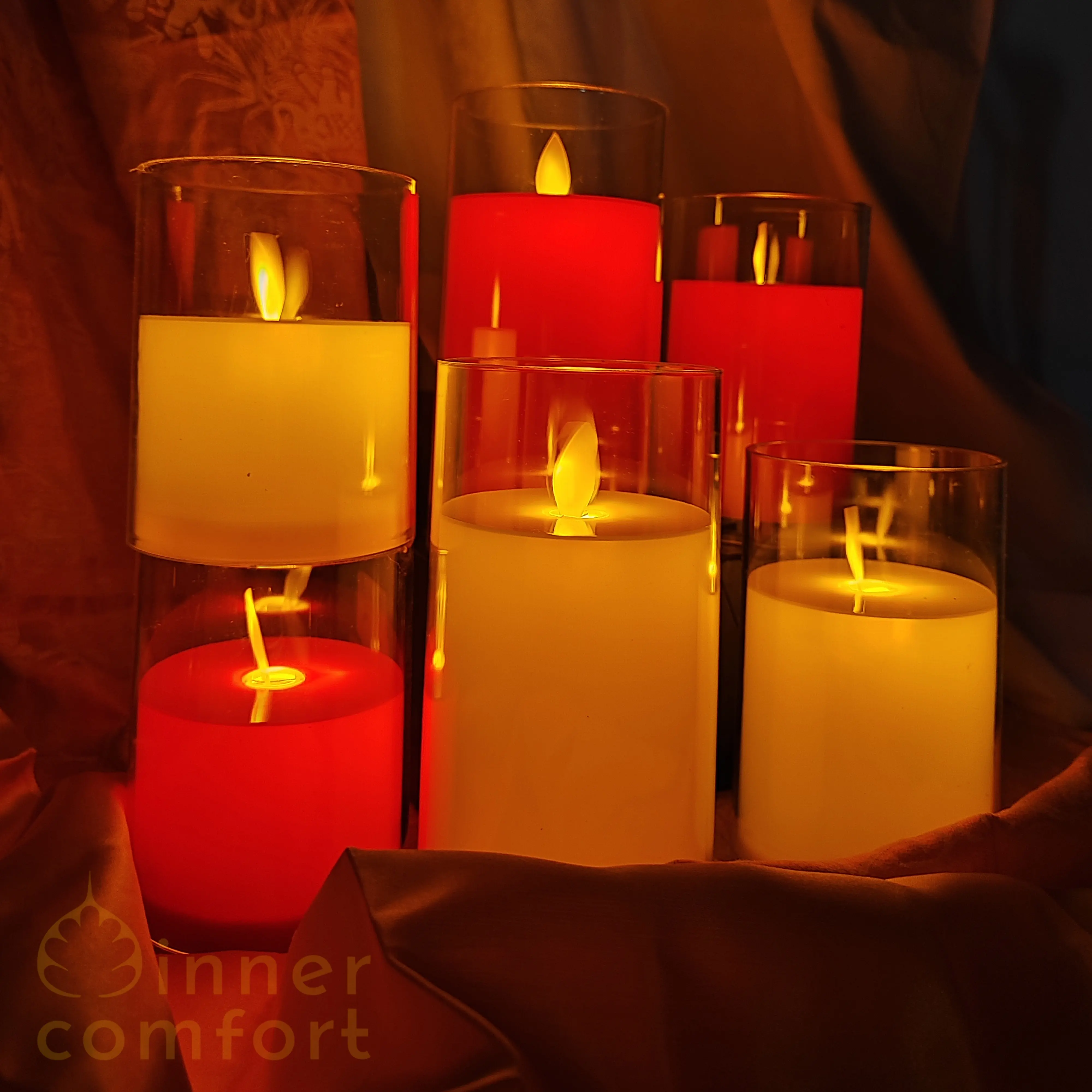 Lilin Elektrik LED Gelas Lurus Sumbu Goyang Batere AAA lampu plastik Kuning
