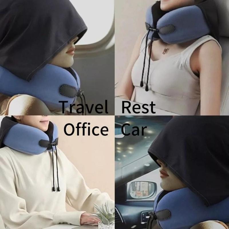 Product Introduction of Portable U-Shape Hooded Travel Pillow Noon Break with Hoodie Airplane Pillow Soft Headrest Neck Pillow Car Office 23