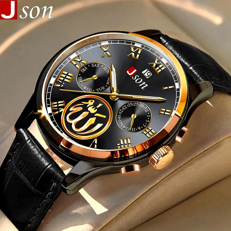 Jam Tangan Pria JSON Tali Kulit Terbaru 2023 Tahan Air Anti Baret kuat Motif Arab BISA COD 5