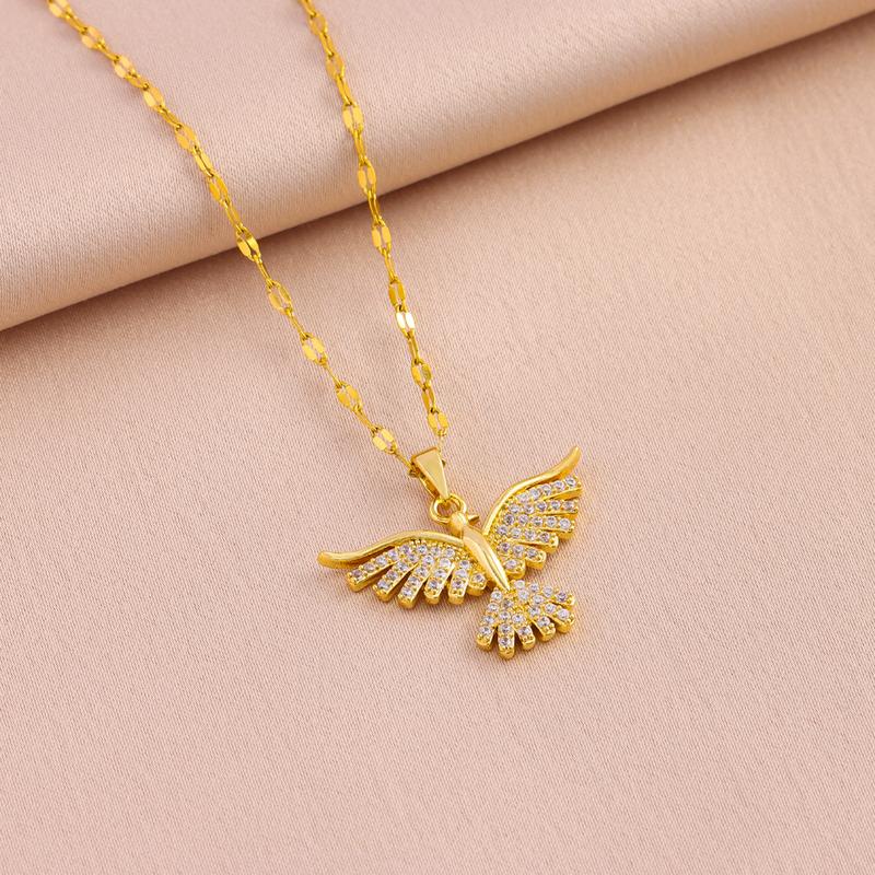 Mặt Dây Chuyền Hình Đại Bàng, Mạ Vàng 18K, Zirconium Dát Siêu Nhỏ, Vòng Cổ Thép Titan Thời Trang, Phong Cách Cổ Điển Dây Chuyền Xương Đòn Bằng Thép Không Gỉ 1