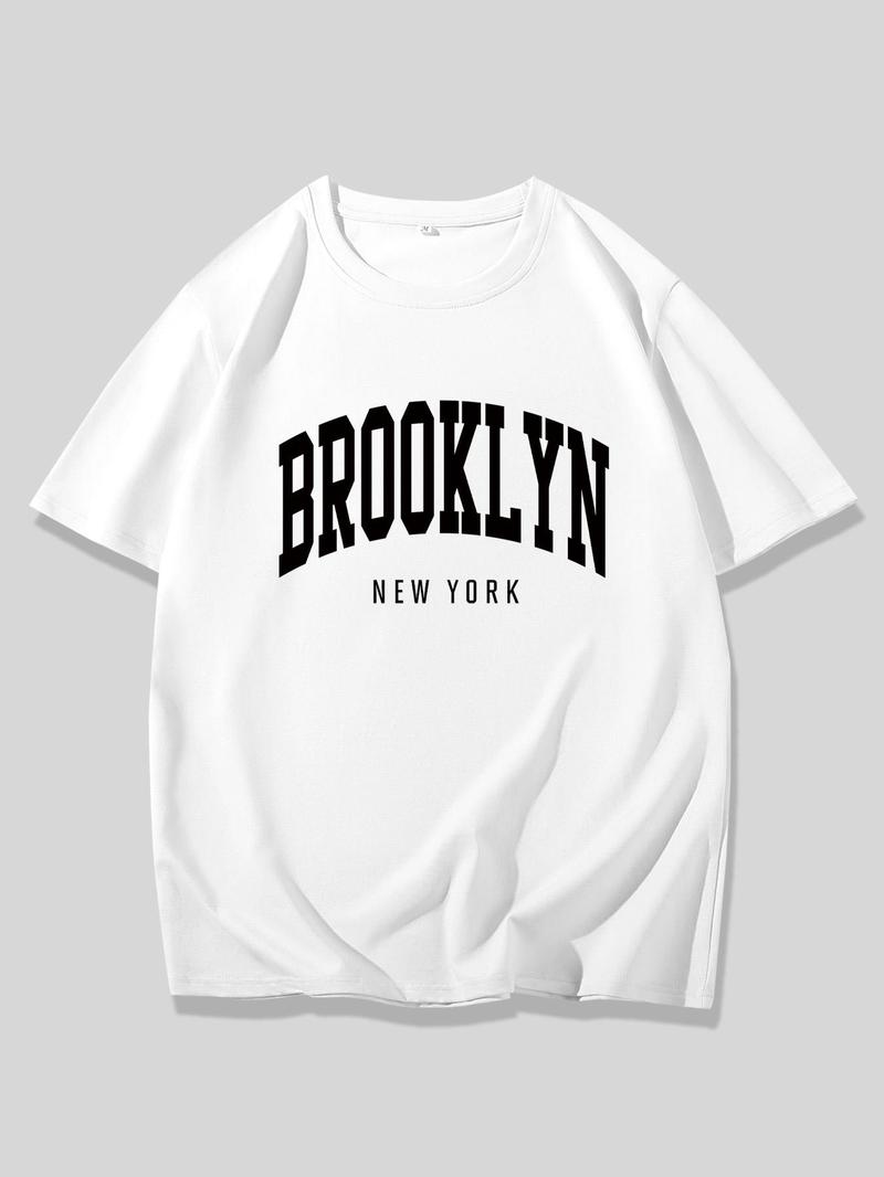 Product Introduction of 【Plus Size】 Letter Print Round Neck Tee, Regular Fit Casual Short Sleeve T-shirt for Daily Wear, Men's Clothing for All Seasons 4