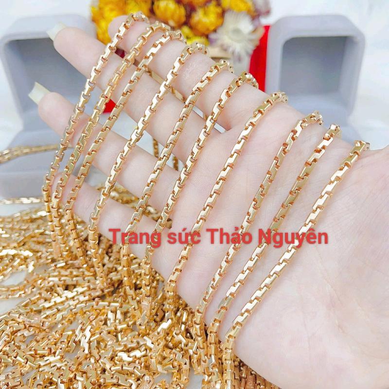 Dây chuyền chữ công HQ đồng đỏ màu vàng 750. Trang Sức