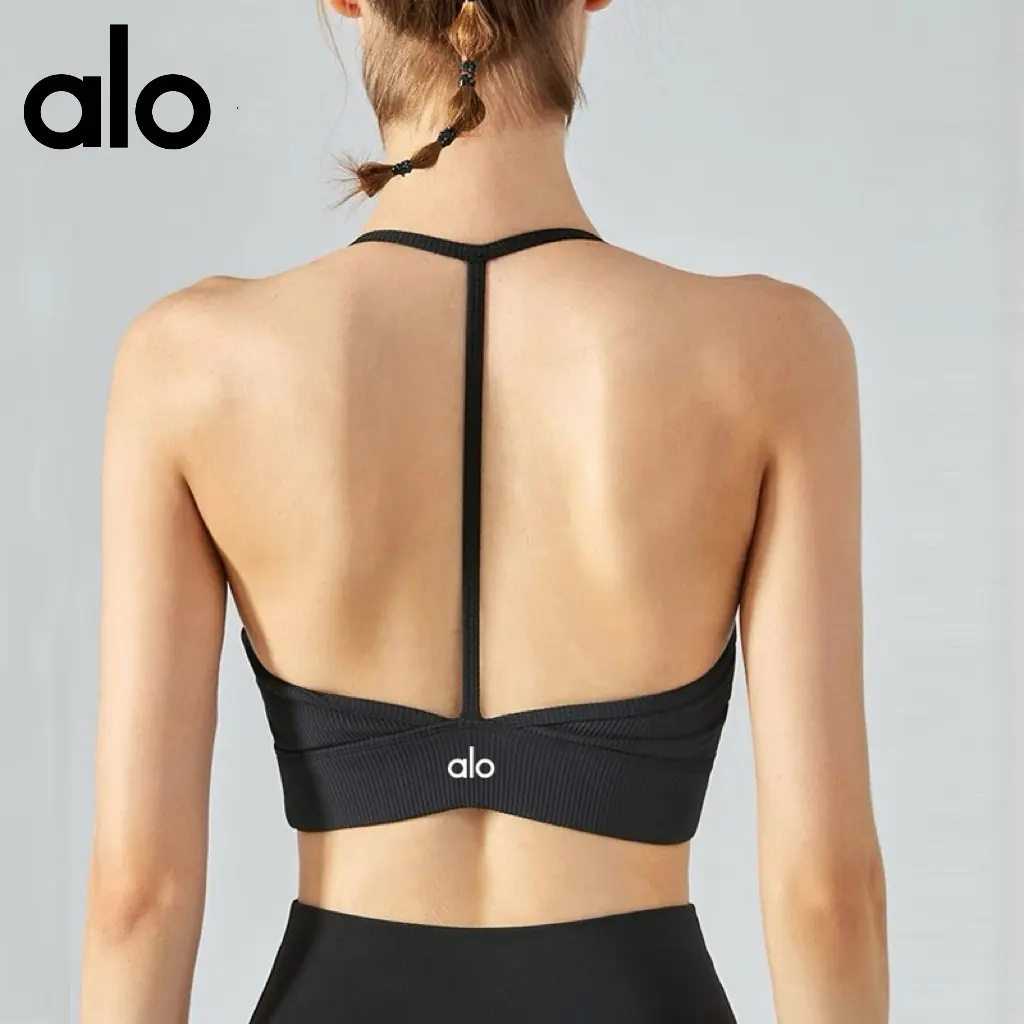 alo Yoga Bra Yoga High-Intensity Fitness Vest Sports Running with Chest Pad Shockproof Halter Neck Beautiful Back Bra