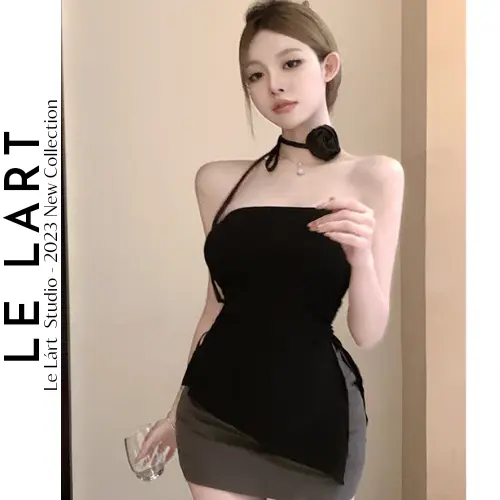 Áo ống nữ Le.lart dáng dài xẻ tà ôm dáng cực đỉnh chất thun cotton màu trơn đơn giản tặng kèm phụ kiện hoa hồng AO22 2