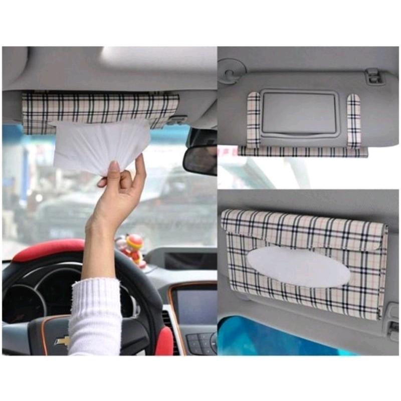TEMPAT TISU SUNVISOR MOBIL MODEL GARIS MOTIF KOTAK 0