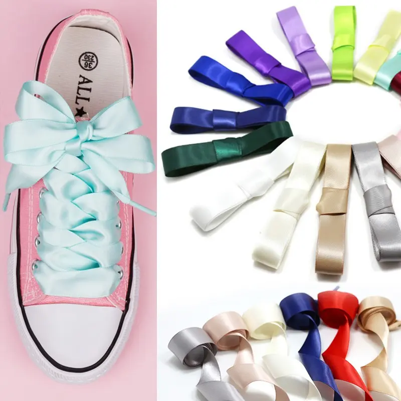 1Pair Silk Satin Shoelaces Flat Ribbon Shoe Laces Women Boots Sneakers Shoelace Accessories Length 80CM 100CM 120CM