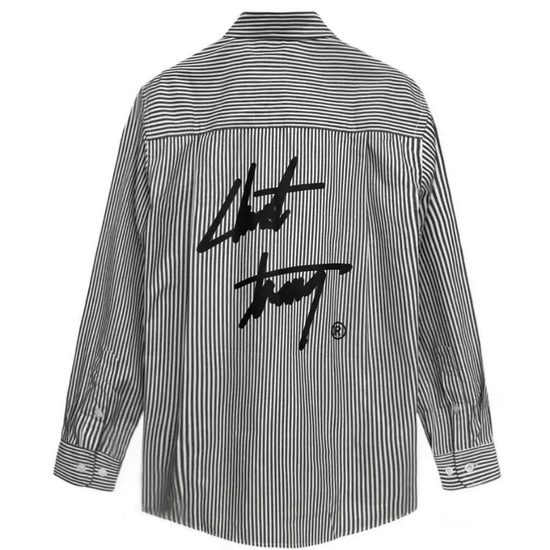 phong cách năng động ÁSơ Mi Sọc Xám Dài Tay Thêu Chữ Ký Chuột Trắng Chất Liệu Cotton Pha LụCao Cấp  Menswear Áo
