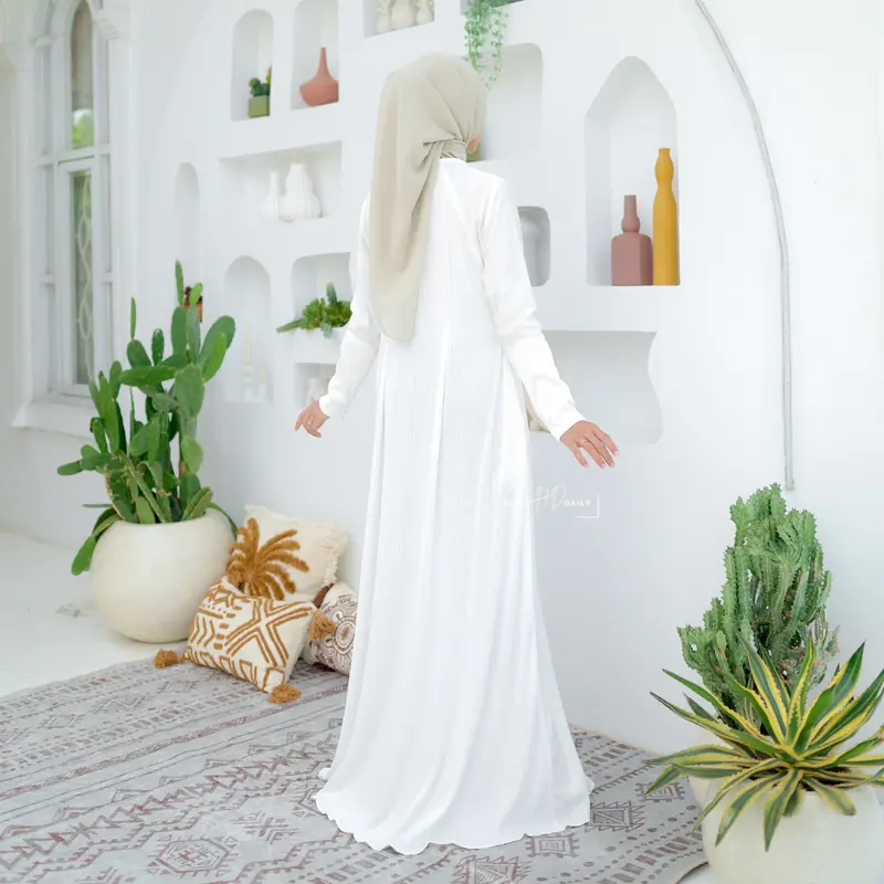 HAMEEDA DRESS PLEATS PREMIUM Cantik Mewah Muslim Panjang Wudhu Linen Pink Mocca Gamis Basic Simple Wanita 5