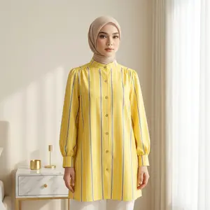 Asaya Atasan Kemeja Lengan Panjang  Elegan Longgar Kasual Cetak