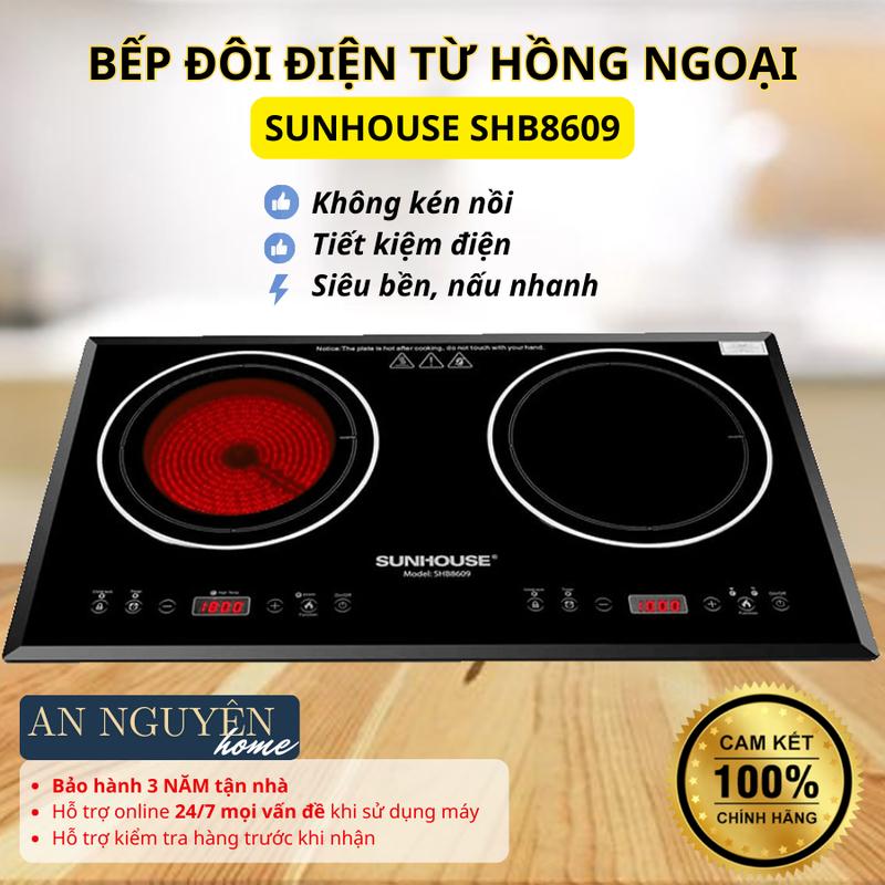 [GIÁ SIÊU TỐT] BẾP ĐÔI ĐIỆN TỪ HỒNG NGOẠI SUNHOUSE SHB8609 BẢO HÀNH 3 NĂM TẬN NHÀ, Bếp Từ -  bếp điện