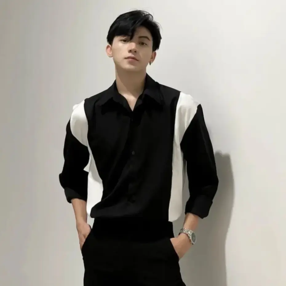 Áo Sơ Mi Nam Dài Tay Phối Màu Kẻ sọc Trắng Đen Trơn Vải Mịn Thoáng Mát Đẹp Như Hình Menswear Jean Shirt