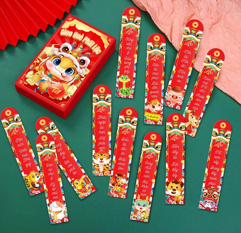 BỘ Lì Xì QUE GIEO QUẺ HỘP VUÔNG BÉ NA 4 CẠNH TÀI LỘC