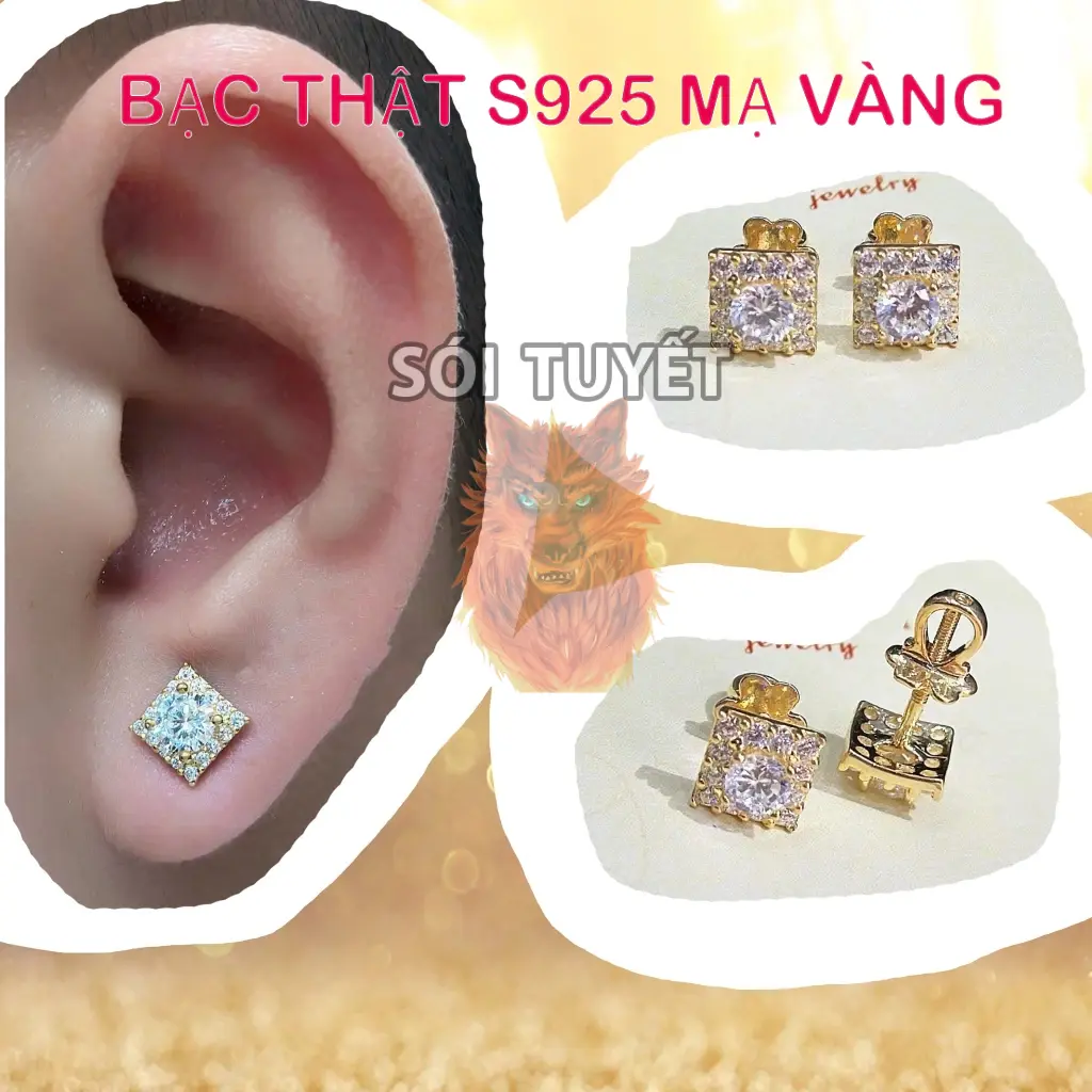 100 Mẫu Khuyên tai nam Mạ Vàng 18k chất liệu Bạc 925 đính đá cao cấp - Bông hoa tai nam mạ vàng