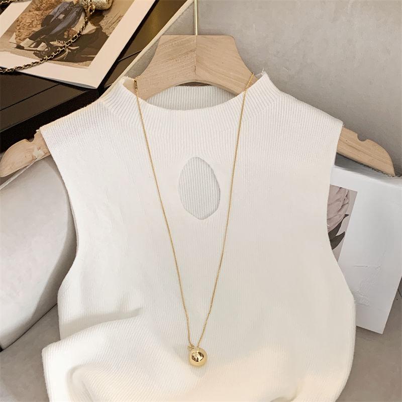 Product Introduction of Sexy spice girl niche hollow knit vest female bottoming shirt 2024 summer new solid color elastic short sleeveless top 5