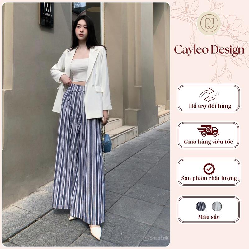  Quần Sọc Ống Rộng Cạp Cao Cây Leo Design Chất Vải Thô Cao Cấp Phối Dây Nơ - Min700 