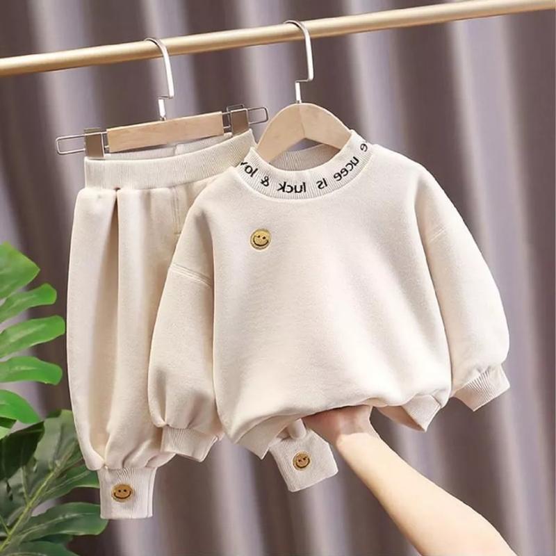 Bộ quần áo nỉ cho bé, Sét thu đông dài tay thêu mặt cười chất nỉ bông vừa phải ấm áp cho bé trai bé gái từ 6-27kg