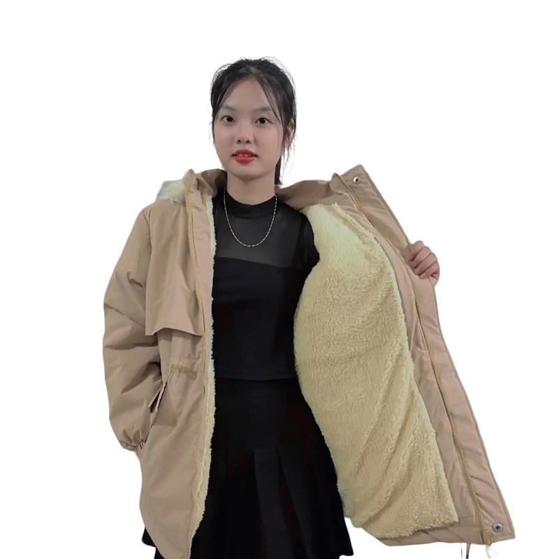 XẢ HÀNG NGHỈ TẾT Áo paka lót lông dáng dài dày ấm 45-59kh Mùa đông Màu trắng Màu đen