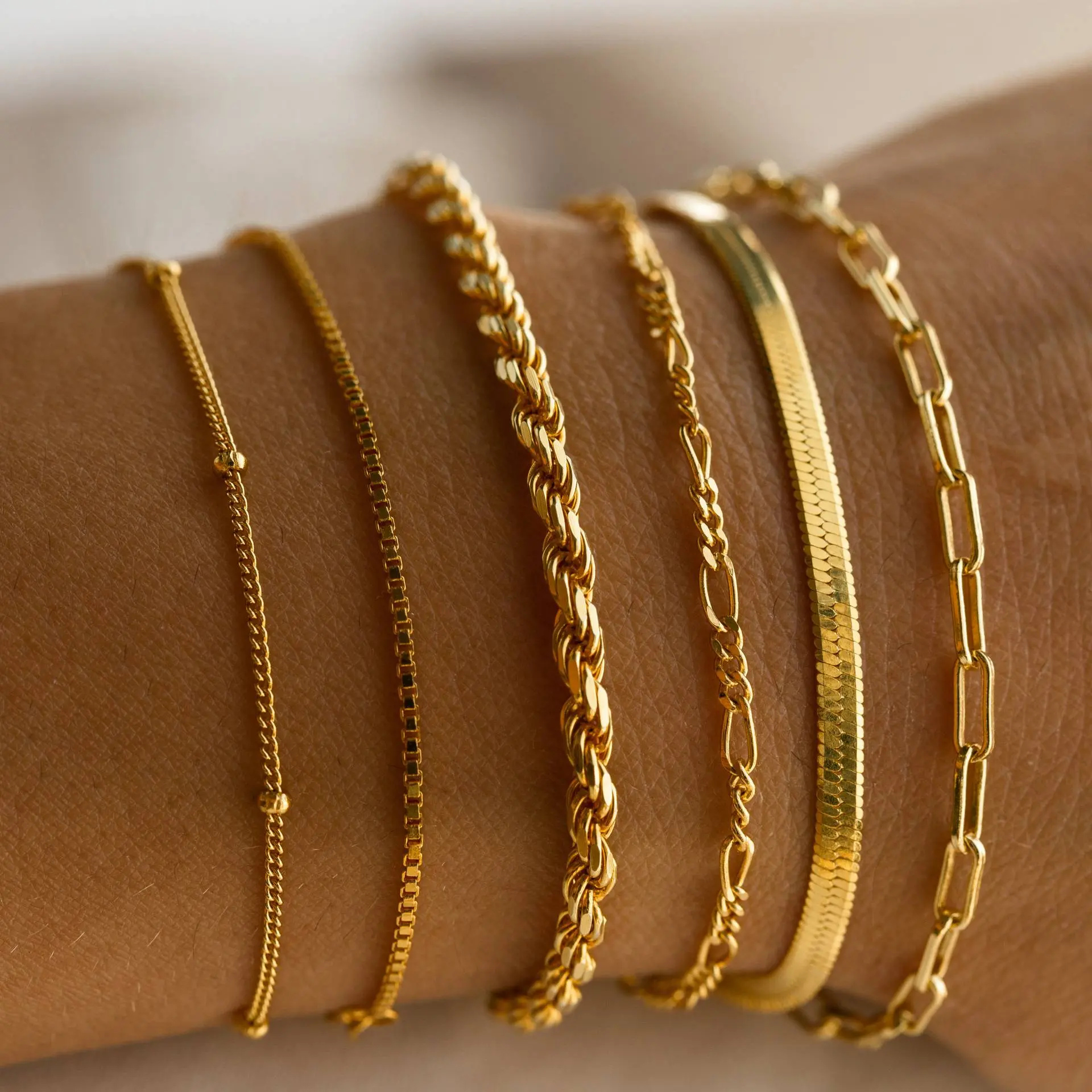 Stainless Steel Variety Cross Chain Slim Chain Ornament Accessories Bracelet Handmade DIY Production Basic Chain 18K Gold Plating stackers gelang  serut