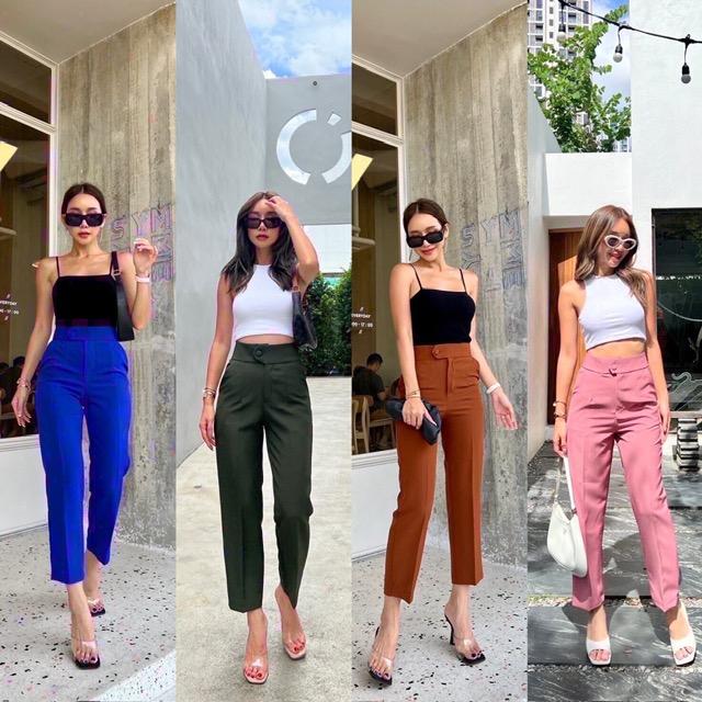 Celana Promthong BO1 7/9 High Waist Kancing Bulat Katun Tidak Stretch Bangkok Wanita 3