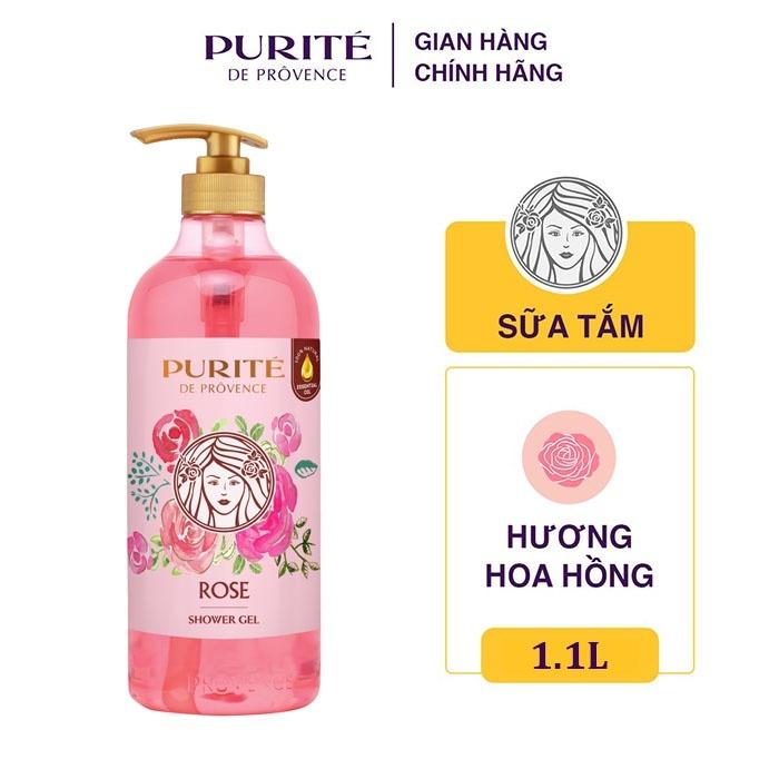 SỮA TẮM PURITÉ TINH DẦU HOA HỒNG  và HOA ANH ĐÀO ,1 lít + 1 chai sữa tắm Purite 60ml
