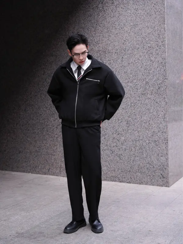 BOB014 Áo Khoác Dạ Bomber MANDO khoá Zip Kim Loại Lót Trần Bông Ấm Áp Dày Dặn Đứng Form Menswear Jacket 3