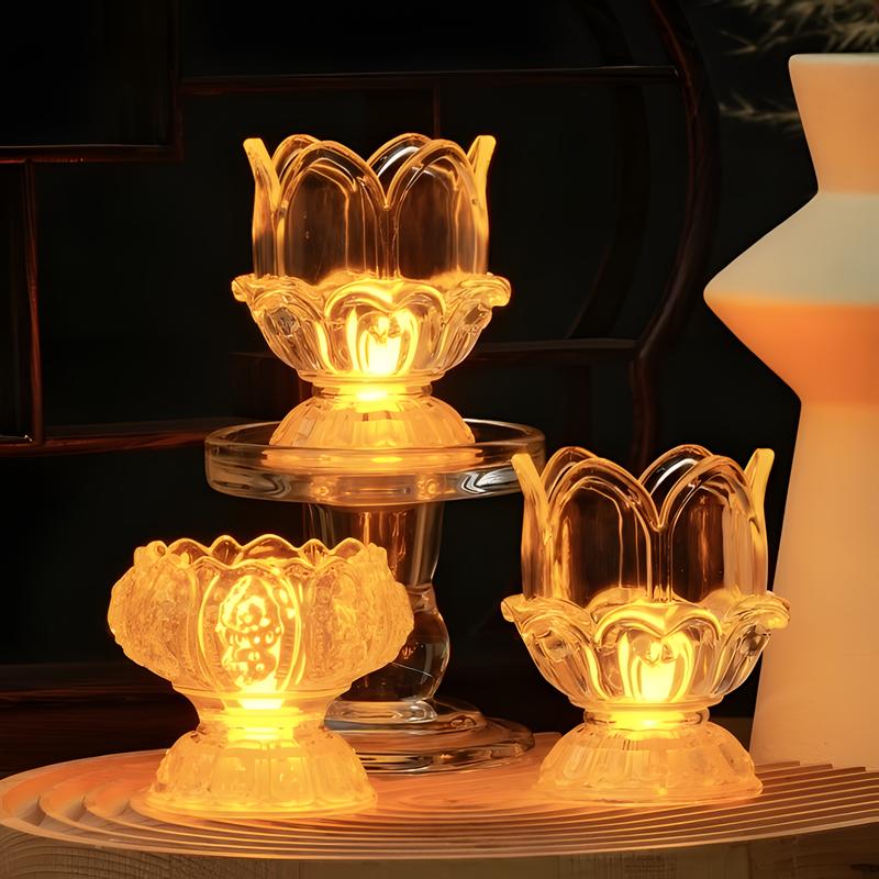 Product Introduction of Đèn Nến Hoa Sen Không Lửa, 1 Cái, Đèn Trang Trí Acrylic LED, Đi Kèm Với 3 Pin Nút, Chất Liệu Nhựa, Thích Hợp Cho Trang Trí Nội Thất Lễ Hội Hồi Giáo Lễ Ramadan Thông Dụng, Không Có Lông Vũ, Bao Gồm Pin 3