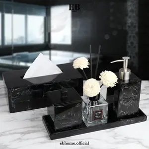 Perlengkapan Kamar Mandi Set Tempat Sabun Kotak Tissue Diffuser Marble - Black