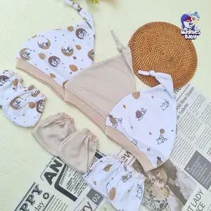 Mayniesbaby 3 set topi bayi newborn topi bayi baru lahir sarung tangan dan sarung kaki Topi set serian KHAKI