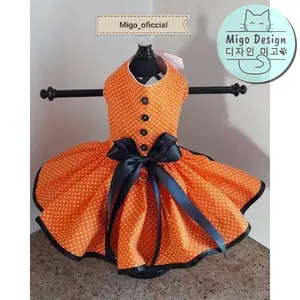 [Migo Design 44] Baju Dress Kucing/ Anjing Polkadot Pasir Orange Rok List Hitam / Pakaian AnaBul Hewan Peliharaan Kucing/  Anjing Jantan Betina / Pet Costume Clothes Kostum Dress Pesta