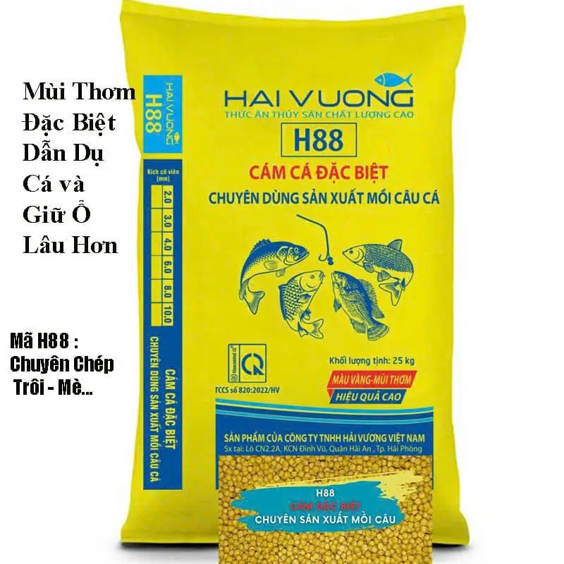 CÁM CÁ THƠM XAY 20% ĐẠM H88 HẢI VƯƠNG - LÀM MỒI CÂU CÁ SIÊU NHẠY, CHUYÊN CÁ CHÉP,TRÔI, TRẮM (KLT 800G) mồi  câu