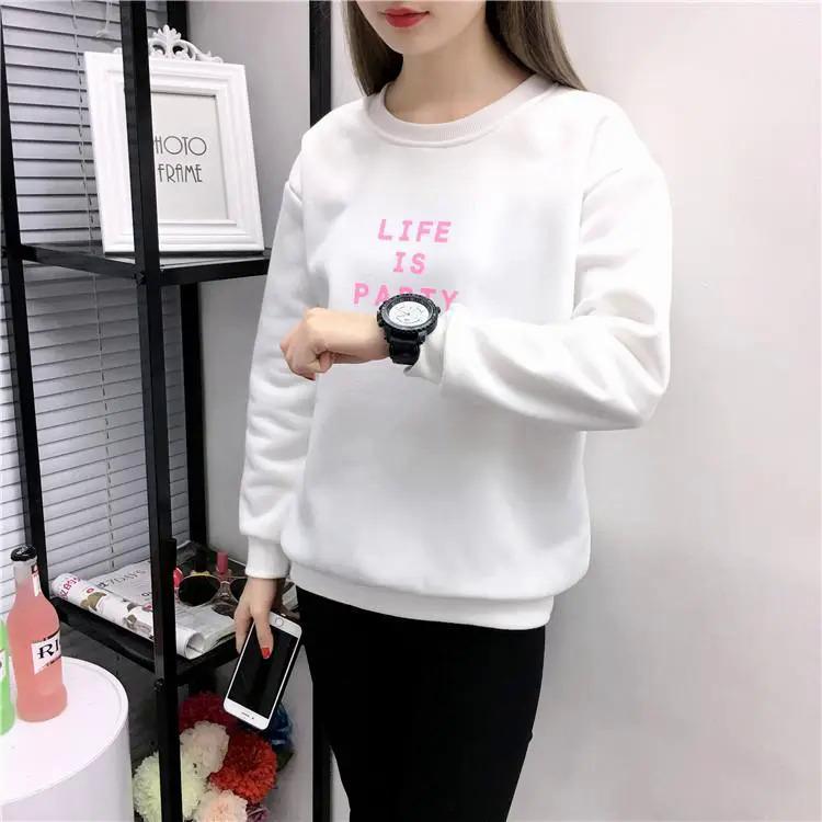 Product Introduction of Sweater Mt Korea untuk wanita, baju sejuk longgar dengan cetakan huruf, lengan panjang, dibarisi bulu, tebal 27