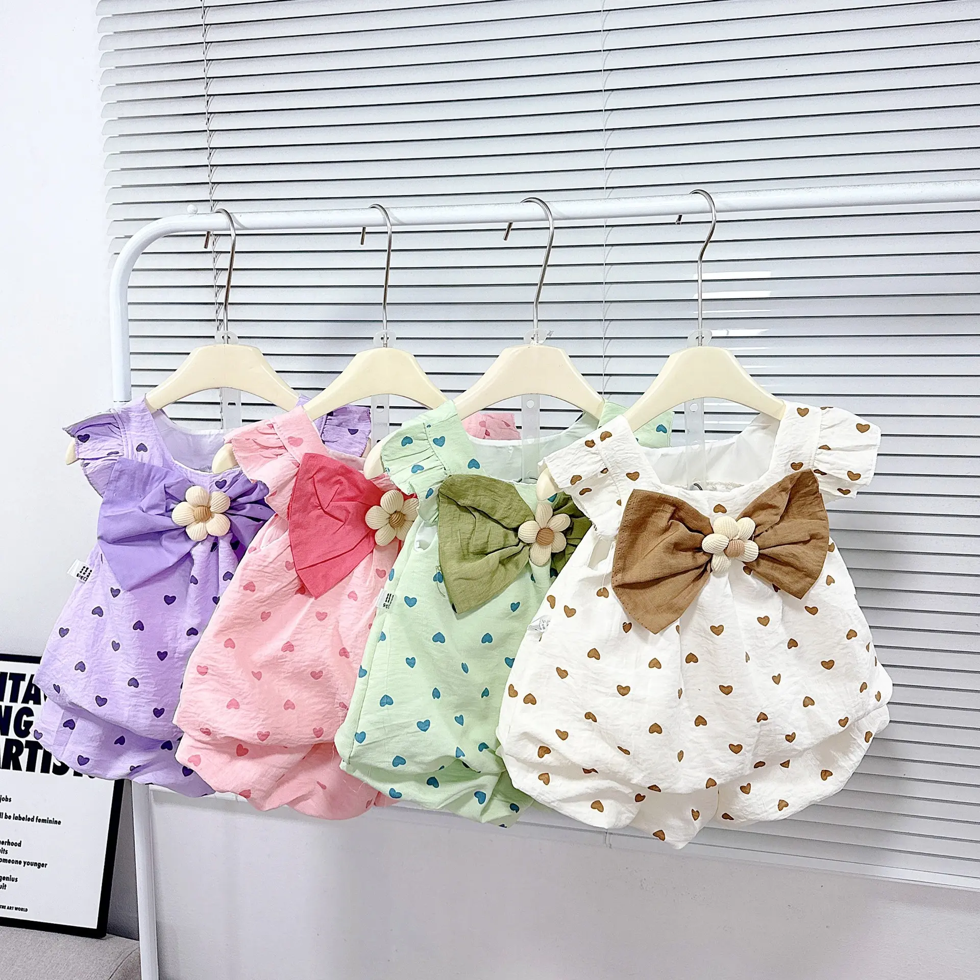 [Sâu Béo Shop] - BHN- Set Bộ Đũi 2 Dây Cách Tiên Bồng Đính Nơ Hoa Nổi kèm Quần Bí Cho bé Gái Đáng Yêu (8kg-18kg)