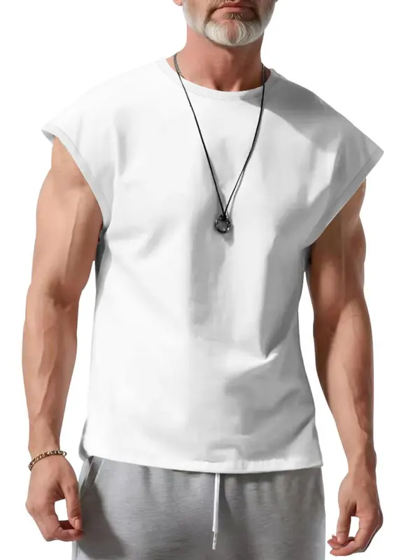Men's Solid Round Neck Sleeveless Tee, Loose Casual Crew Neck Tank Top for Summer, Fashion Men's Clothes for Daily Wear 6