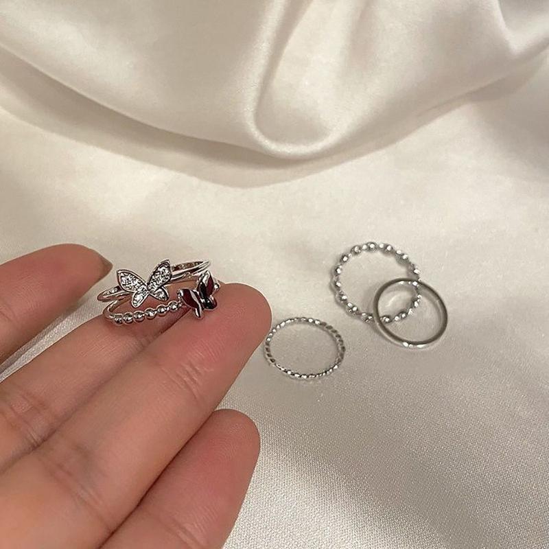 Product Introduction of 3/4pcs Exquisite Adjustable Ring Alloy INS Style Butterfly Hip Hop Ring Women Girls 13