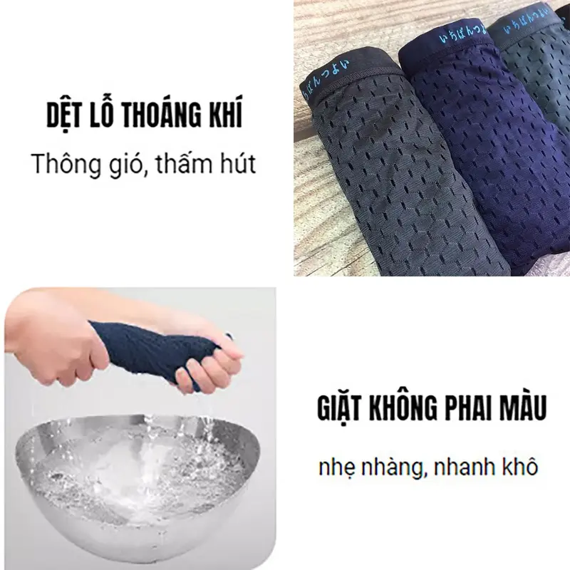 Hộp 6 sịp đùi nam Nhật thông hơi, Quần boxer thun lạnh co dãn 4 chiều, Đồ lót nam thoáng mát có nhiều lỗ thoát khí, Menswear 6