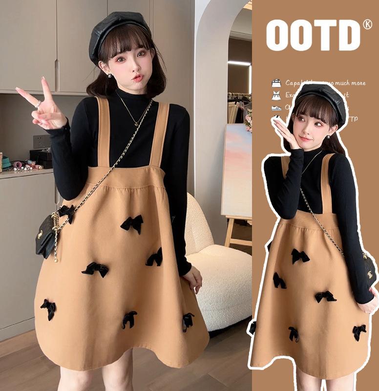 Young Mom | Set yếm bầu dễ thương Y527 form suôn A gọn bầu, phong cách trẻ trung, chất dày dặn ấm áp mùa Đông Thai sản Thai kỳ Thoải mái Váy Bầu Đầm Bầu Voi