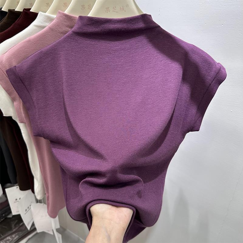 Product Introduction of Áo Thun Cổ Lọ Nửa, ngắn Tay Áo, Áo Dệt Kim, Dành Cho Nữ, Phong Cách Mới Mùa Thu Và Mùa Hè, Áo Sơ Mi Cơ Sở Lớp Bên Trong, Dễ Thương Và Gợi Cảm, Dễ Phối Đồ Ngọt Ngào Và Cay, Năm 2025 4