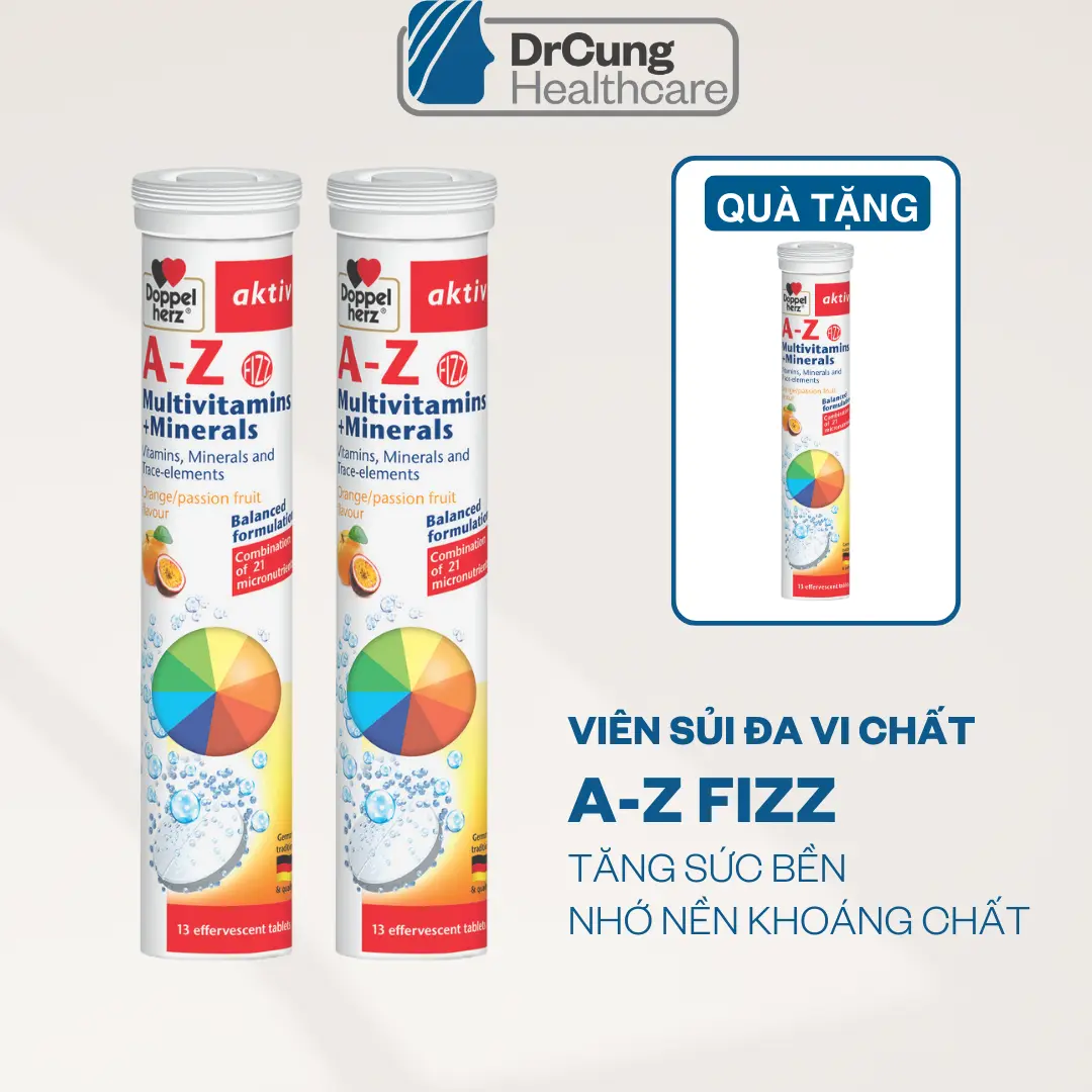 ID1 HSD 2027 Doppel Herz COMBO 2 TUYP A-Z FIZZ Tuyp 13 viên sủi dành cho người lớn Thực phẩm bổ sung Viên sủi bổ sung vitamin và khoáng chất MUA 2 TẶNG 1 TUYP