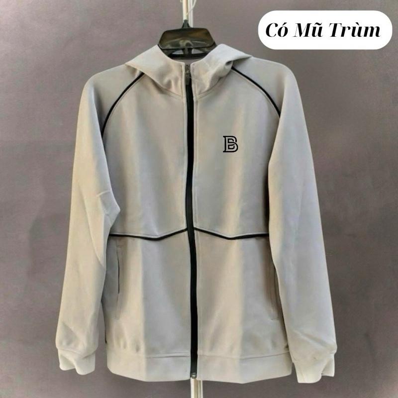 Áo Khoác Nam Nữ Thể Thao Màu Xám Có Mũ B Jacket Sport Áo Chống Nắng Vải Thun Lạnh Poly 2 Da Cao Cấp