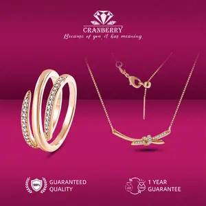 OS3-D247 Set Kalung dan Cincin Wanita Cranberry Jewelry Premium Lapis Emas 18k Anti Luntur Anti Berubah Warna Garansi 1 Tahun Resmi Size Adjustable Kualitas Grade Terbaru Aksesoris Perhiasan Cincin Nikah Permata VVS1 Elegan COD