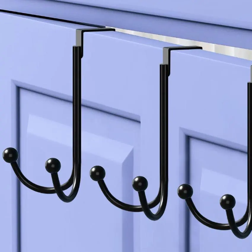 Door Back Hook, 2pcs Punch-free Over The Door Organizing Double Hook for Coat, Towel, Bag, Home Bedroom Kitchen Organizer