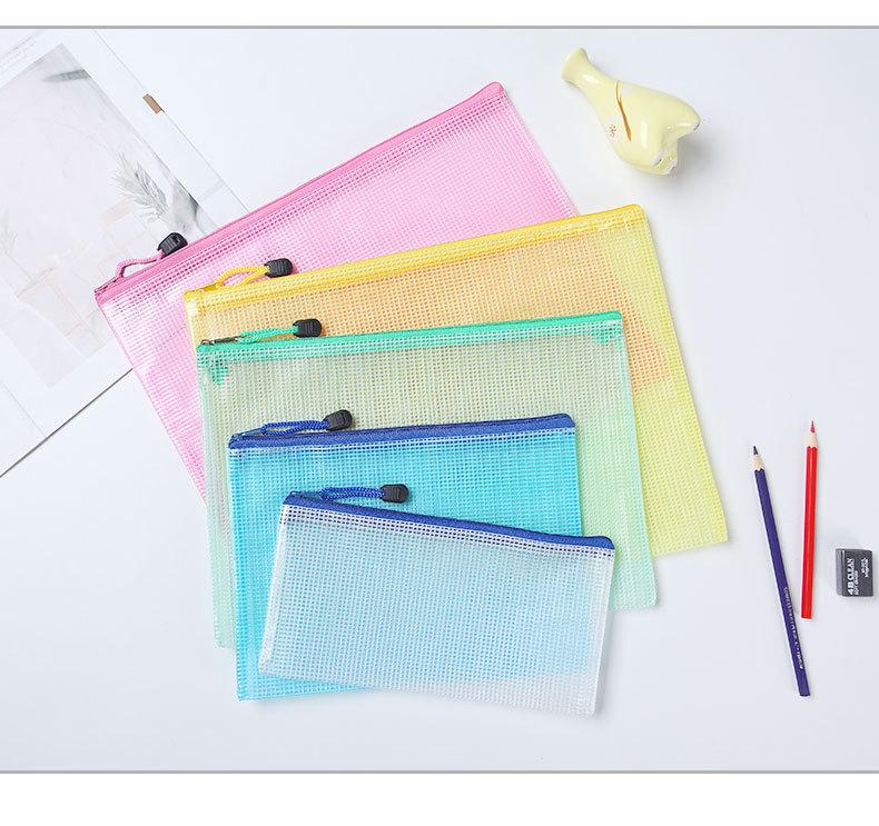 Product Introduction of A3A4A5A6Transparent File Mesh File Zip Zipper Bags Waterproof Office School Stationery Mesh 10